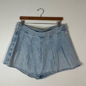 American Eagle Denim Jean Skort Pleated Blue Light Wash Cotton Blend Size 16